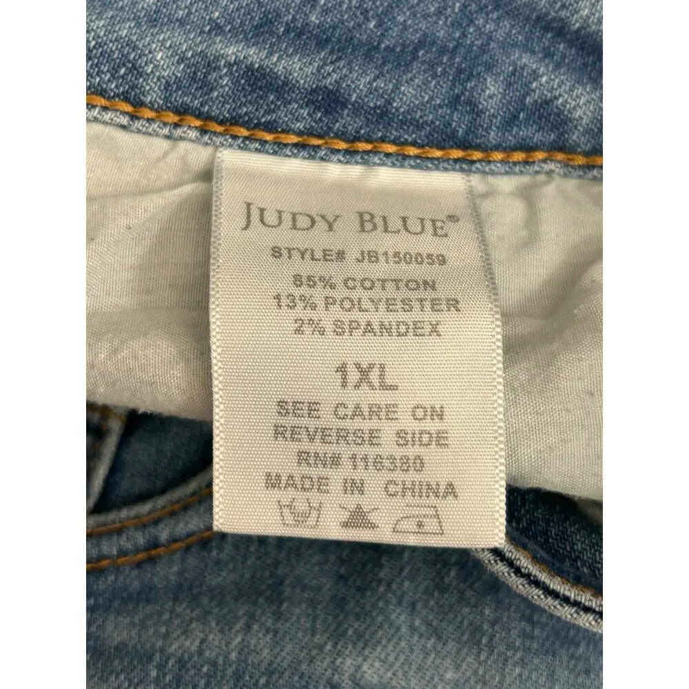Judy Blue Jean Shorts Size 1XL Distressed High Rise Raw Hem Medium Wash Cut Off‎